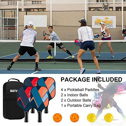 BEIVES Pickleball Paddles, USAPA Fiberglass Pickleball Paddles Set of 4, Pickleball Set with 4 Pickleball Rackets, Including 4 Pickleballs & 1 Carry Bag, Pickle Ball Paddles Set for Men, Women — view 5
